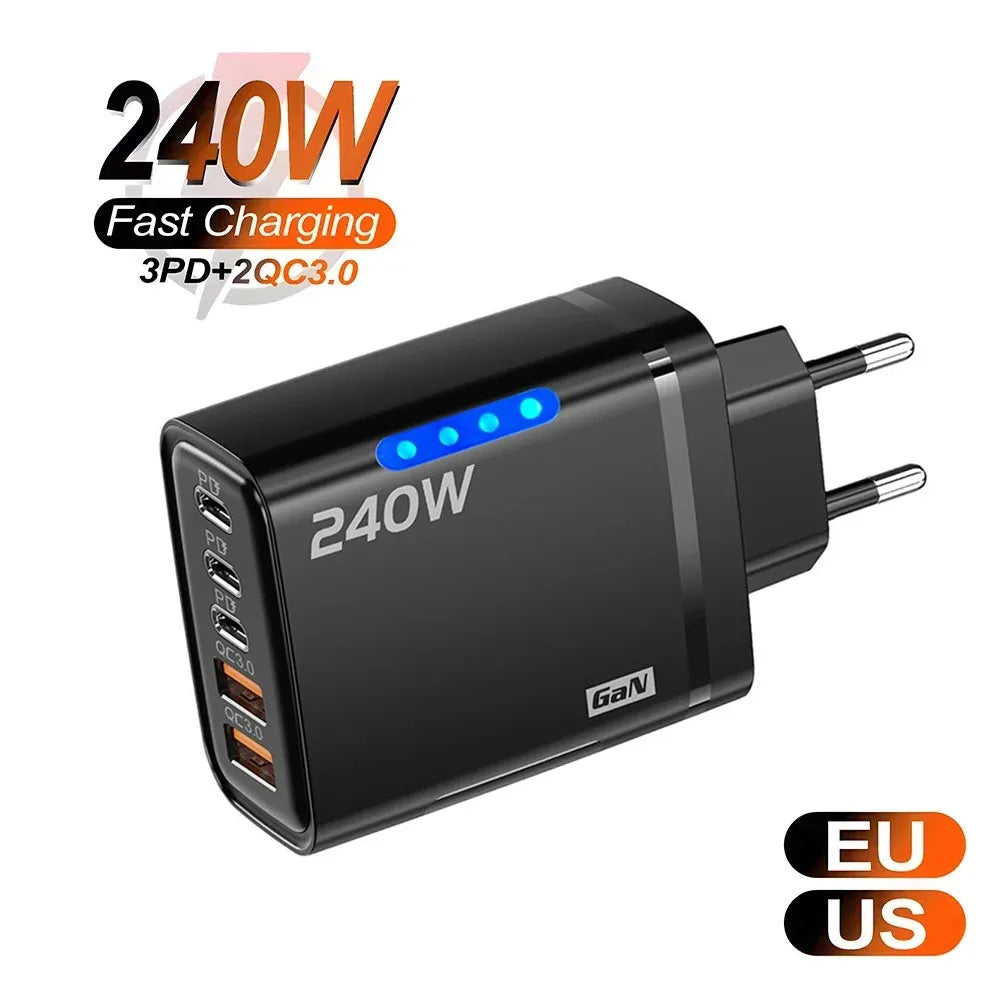 240W GaN USB C Charger 5 in 1 Fast Charging Phone Charger Power