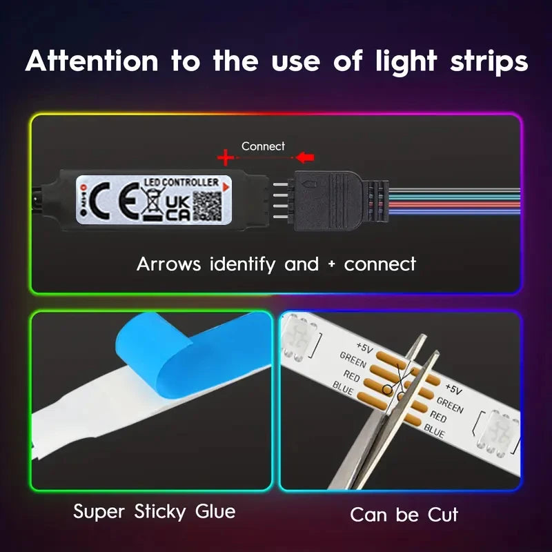 1-40M RGB LED Strip Lights USB 5V Music Sync APP & 44Key Remote