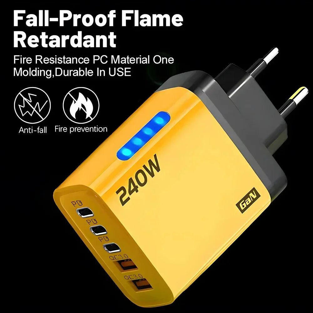 240W GaN USB C Charger 5 in 1 Fast Charging Phone Charger Power