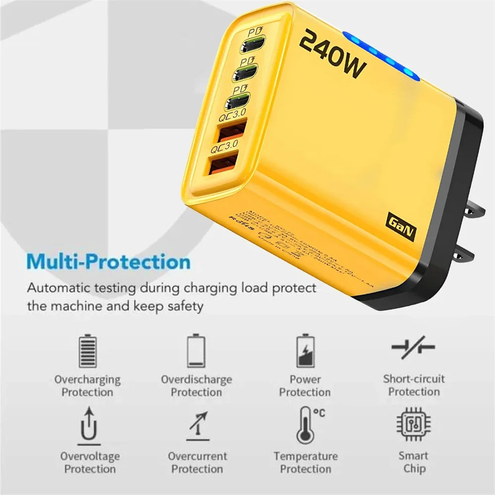 240W GaN USB C Charger 5 in 1 Fast Charging Phone Charger Power